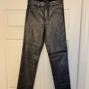 7 For All Mankind Women's Metallic Gray Straight Leg Jeans